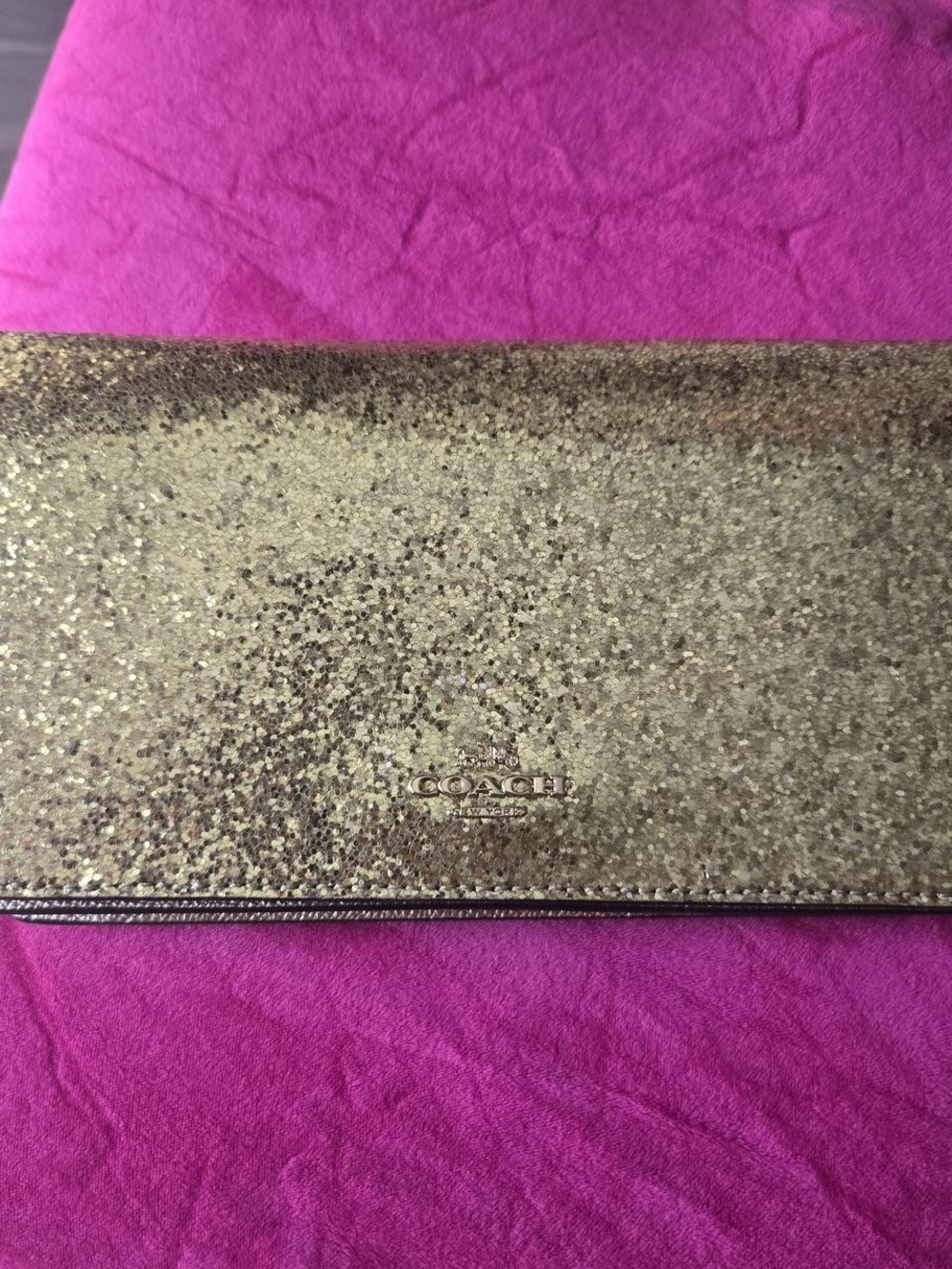 COACH Metallic Gold Glitter Continental Wallet - Gold